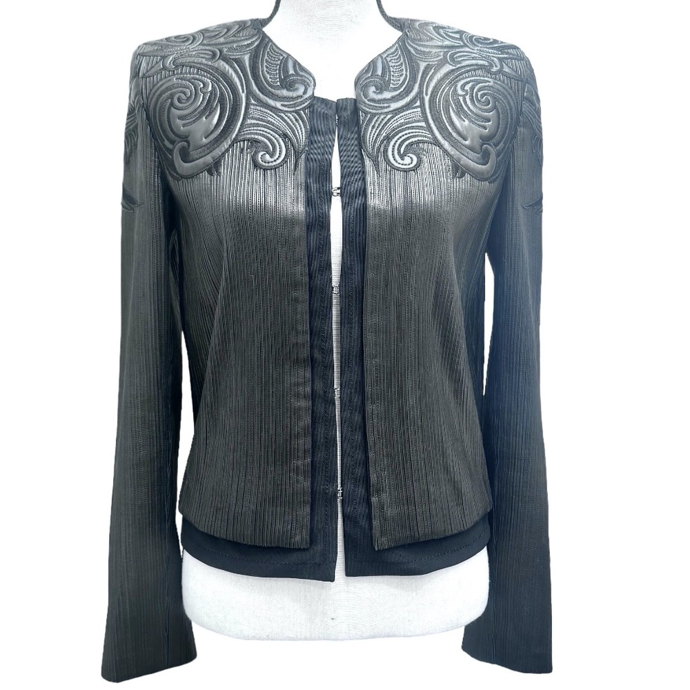 ROBERTO CAVALLI BLACK TOOLED & STITCHED LEATHER JACKET